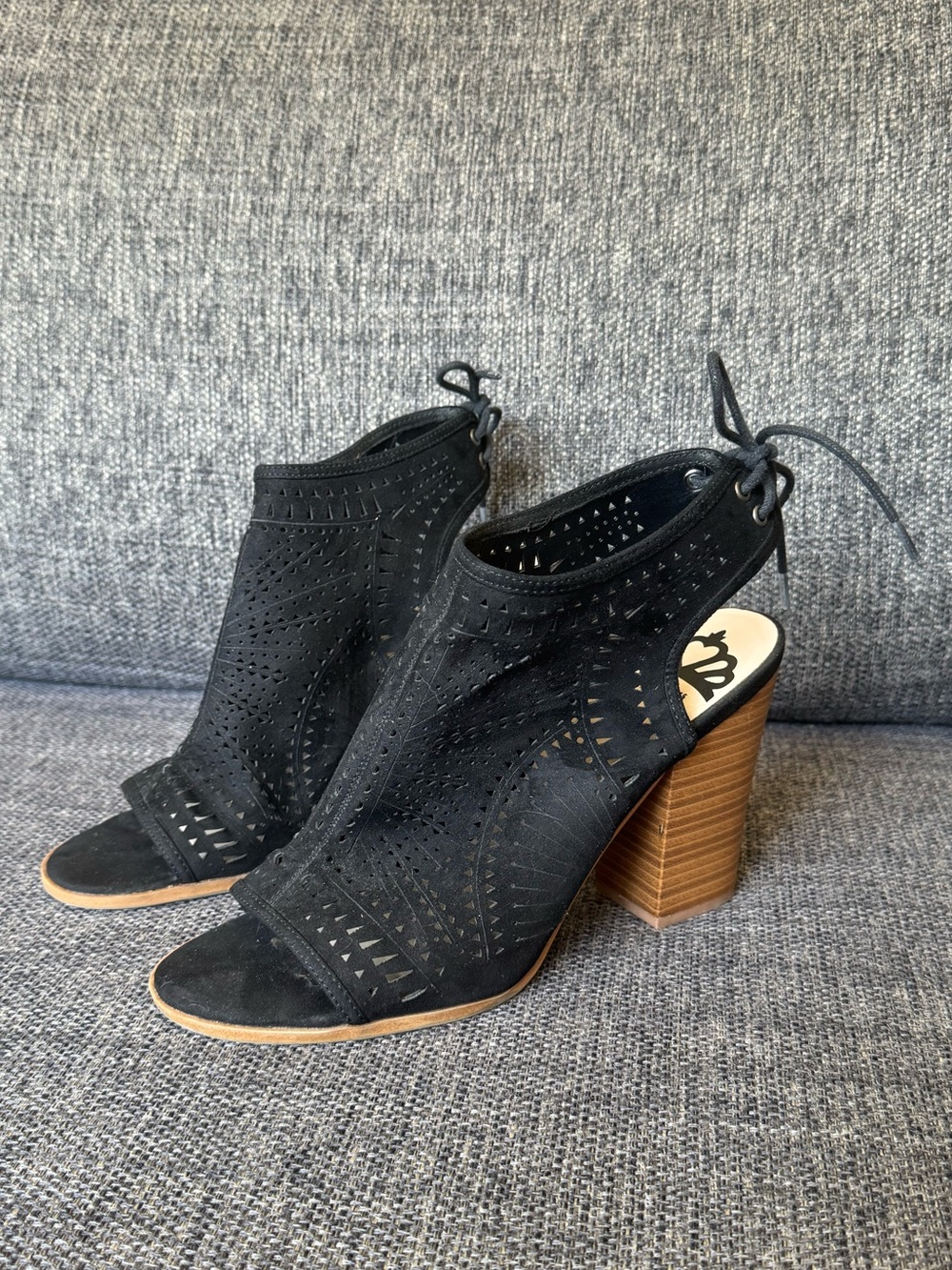 Fergalicious By Fergie Black Lace-up Open-Toe Block Heel Mules